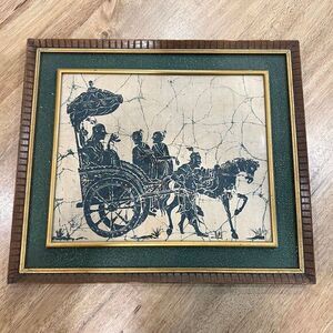 Framed art of batik handmade Taiwan‎ China Chinese horse carriage unique frame!!